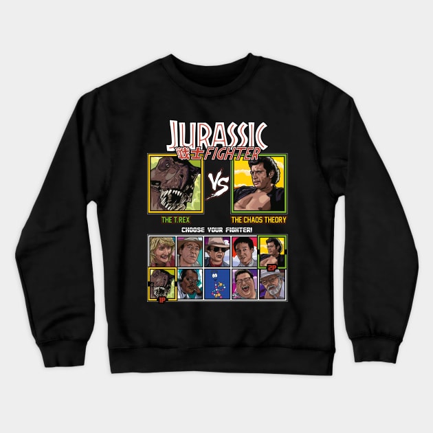 Jurassic Park Fighter - T.Rex vs Ian Malcolm Crewneck Sweatshirt by RetroReview